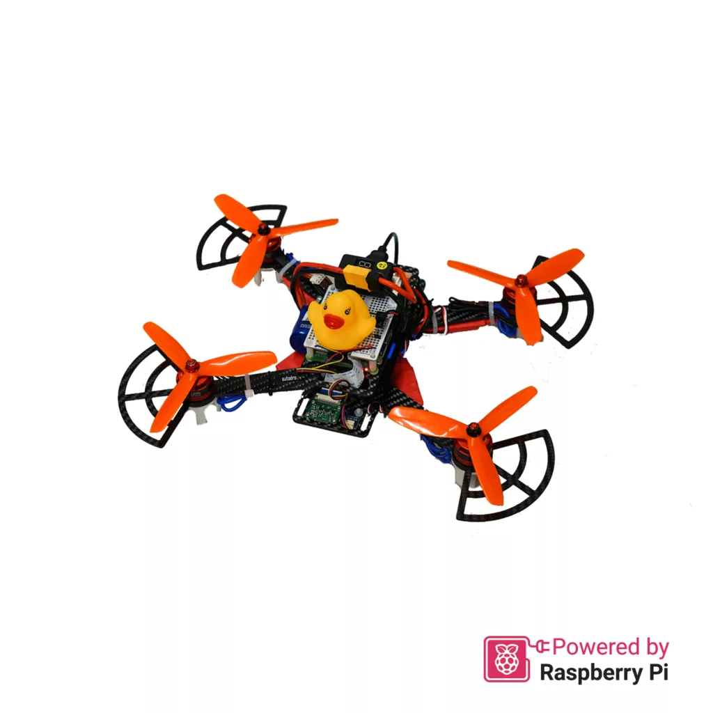 Duckiedrone Raspberry Pi-based autonomous quadcopter isometric view