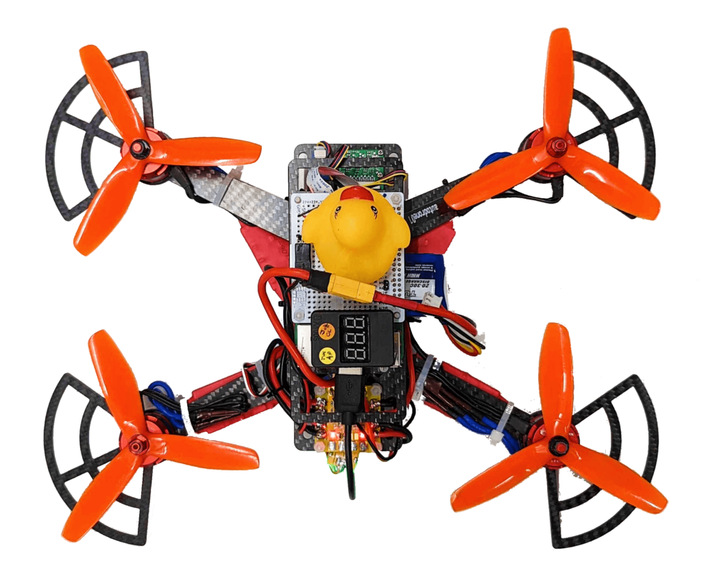 Duckiedrone Raspberry Pi-based autonomous quadcopter top view
