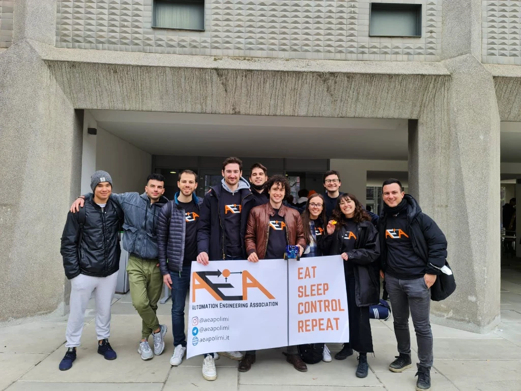Giulio Vaccari with and members of the Automation Engineering student association at the Polytechnic of Milan