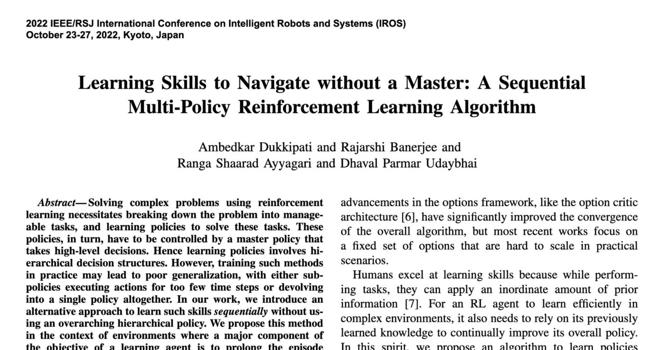 Learning Skills to Navigate without a Master: A Sequential Multi-Policy Reinforcement Learning Algorithm snippet